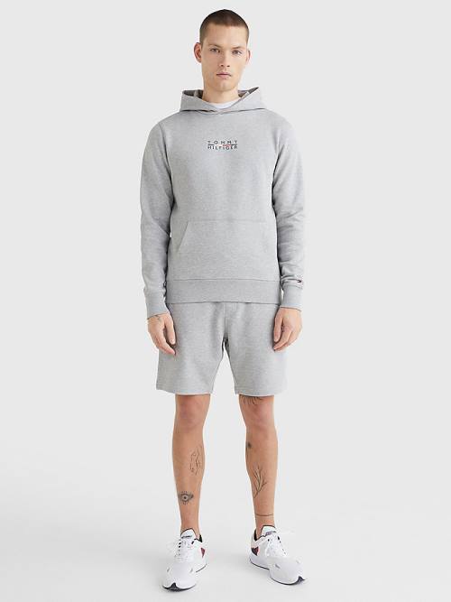 Grey Tommy Hilfiger Logo Embroidery Men's Hoodie | TH430IXC