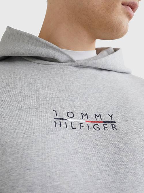 Grey Tommy Hilfiger Logo Embroidery Men's Hoodie | TH430IXC