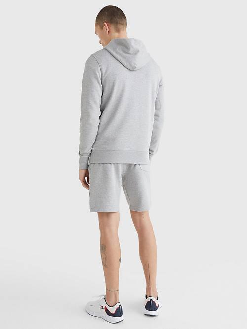 Grey Tommy Hilfiger Logo Embroidery Men's Hoodie | TH430IXC