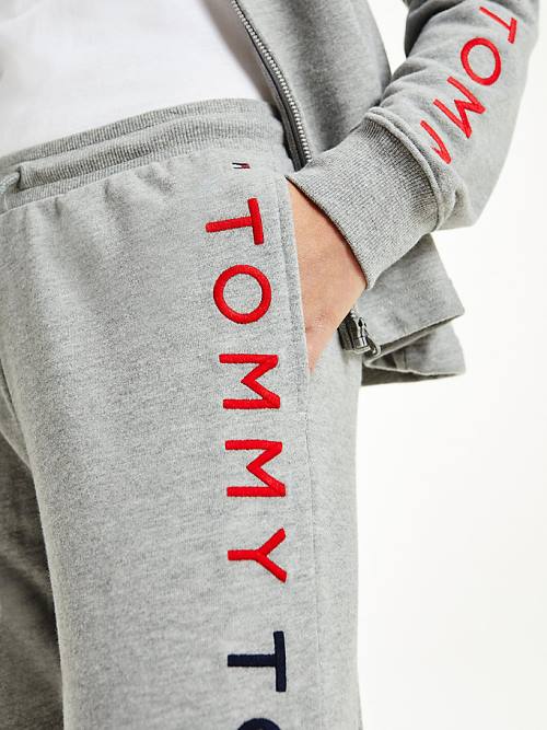 Grey Tommy Hilfiger Logo Embroidery Tapered Joggers Women's Pants | TH392ZUK