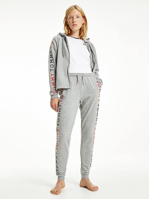 Grey Tommy Hilfiger Logo Embroidery Tapered Joggers Women\'s Pants | TH392ZUK