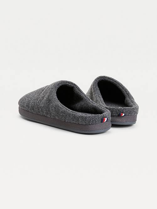 Grey Tommy Hilfiger Logo Felt Home Men's Slippers | TH412TJG