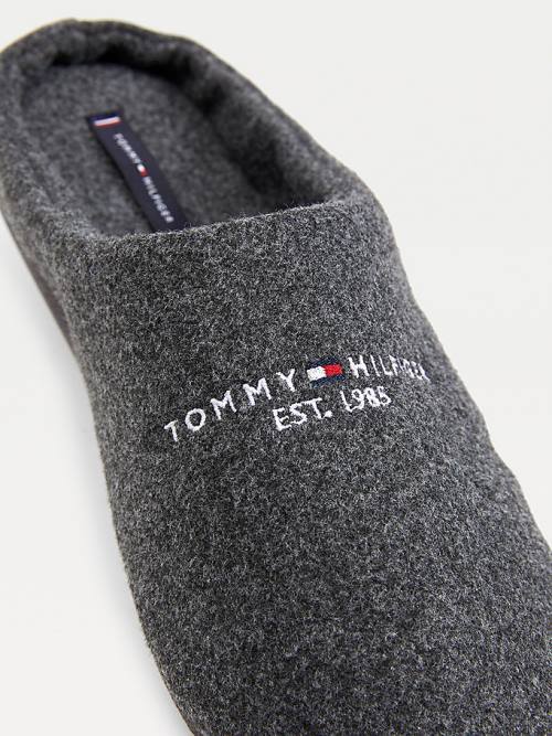 Grey Tommy Hilfiger Logo Felt Home Men's Slippers | TH412TJG