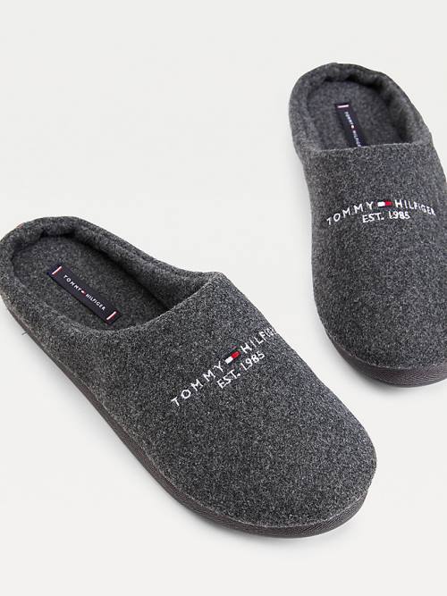 Grey Tommy Hilfiger Logo Felt Home Men's Slippers | TH412TJG