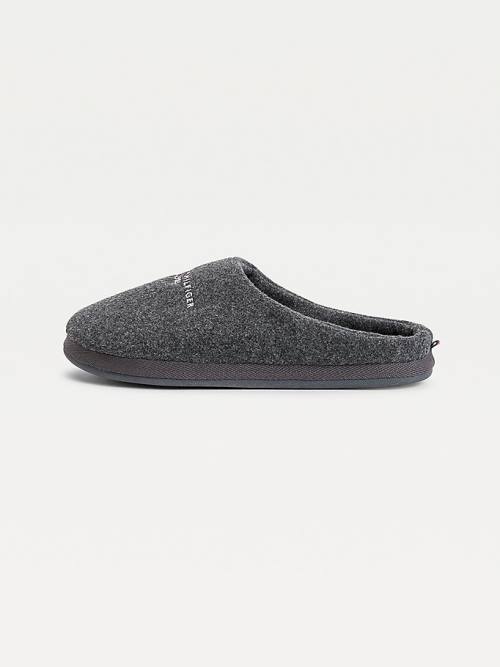 Grey Tommy Hilfiger Logo Felt Home Men's Slippers | TH412TJG