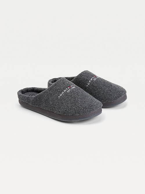 Grey Tommy Hilfiger Logo Felt Home Men\'s Slippers | TH412TJG