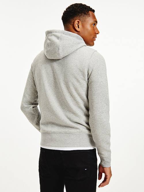 Grey Tommy Hilfiger Logo Flex Fleece Men's Hoodie | TH681APZ