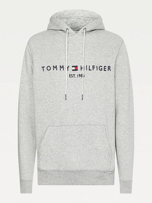 Grey Tommy Hilfiger Logo Flex Fleece Men's Hoodie | TH681APZ