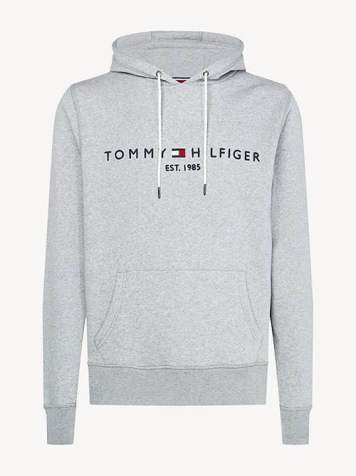 Grey Tommy Hilfiger Logo Flex Fleece Men's Hoodie | TH681APZ