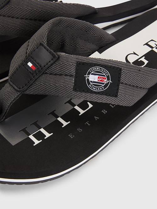 Grey Tommy Hilfiger Logo Patch Flip-Flops Men's Sandals | TH457NCY