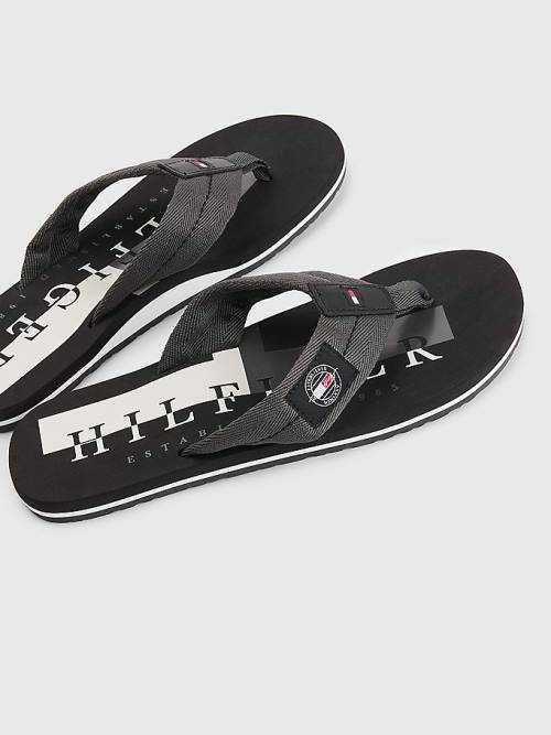 Grey Tommy Hilfiger Logo Patch Flip-Flops Men's Sandals | TH457NCY