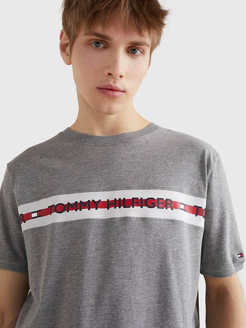 Grey Tommy Hilfiger Logo Stripe Men's Pyjamas | TH286ZLS