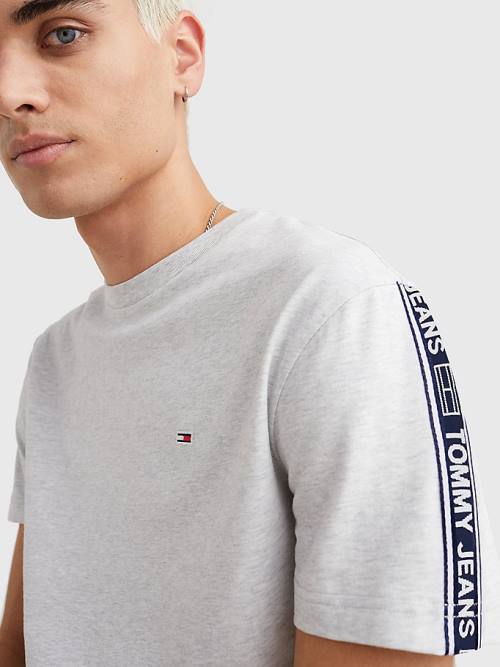 Grey Tommy Hilfiger Logo Tape Men's T Shirts | TH065WGS