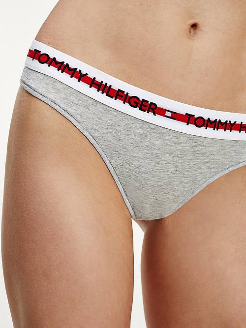 Grey Tommy Hilfiger Logo Tape Stretch Thong Women's Underwear | TH541YHC