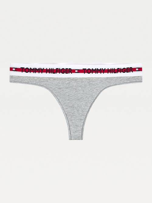 Grey Tommy Hilfiger Logo Tape Stretch Thong Women's Underwear | TH541YHC