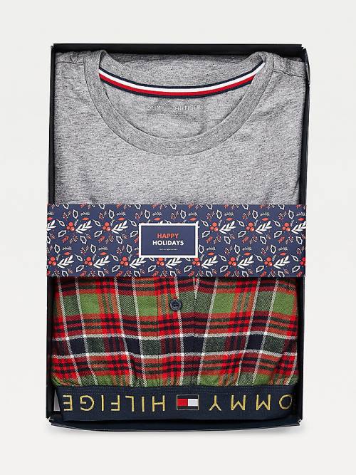 Grey Tommy Hilfiger Long Sleeve Cotton Flannel Set Men's Pyjamas | TH237LHT