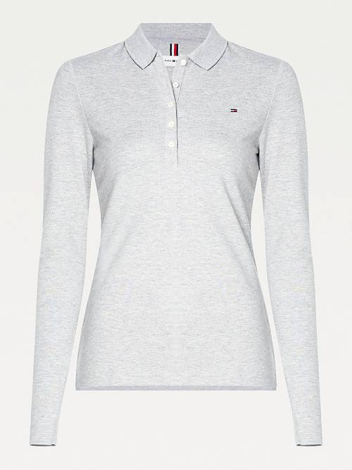 Grey Tommy Hilfiger Long Sleeve Slim Fit Women's Polo Shirts | TH697DCL