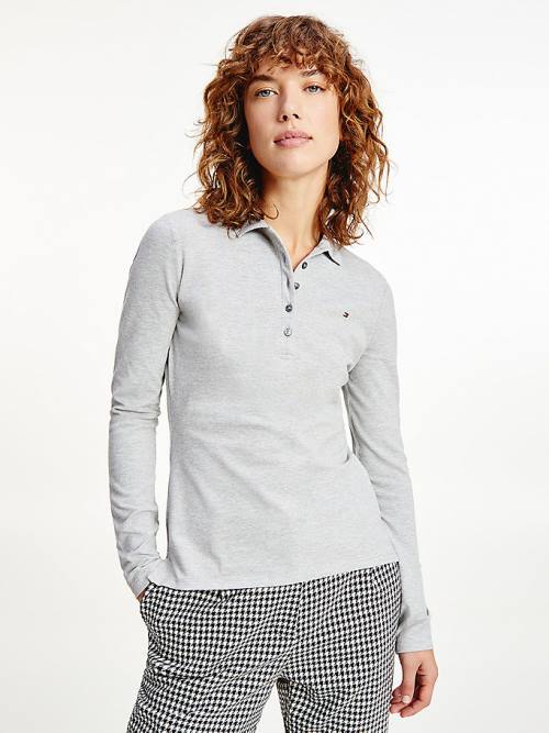 Grey Tommy Hilfiger Long Sleeve Slim Fit Women\'s Polo Shirts | TH697DCL