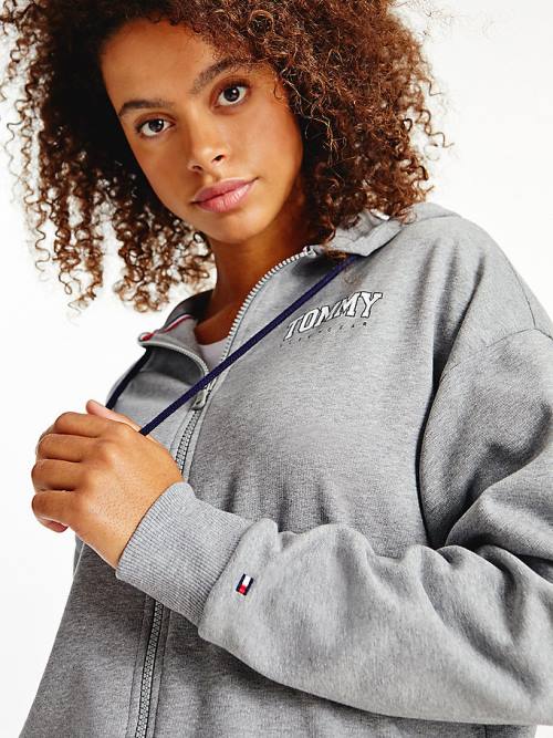 Grey Tommy Hilfiger Lounge Zip-Thru Logo Women's Hoodie | TH083XMH