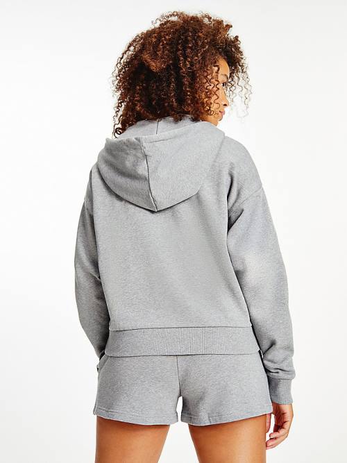 Grey Tommy Hilfiger Lounge Zip-Thru Logo Women's Hoodie | TH083XMH