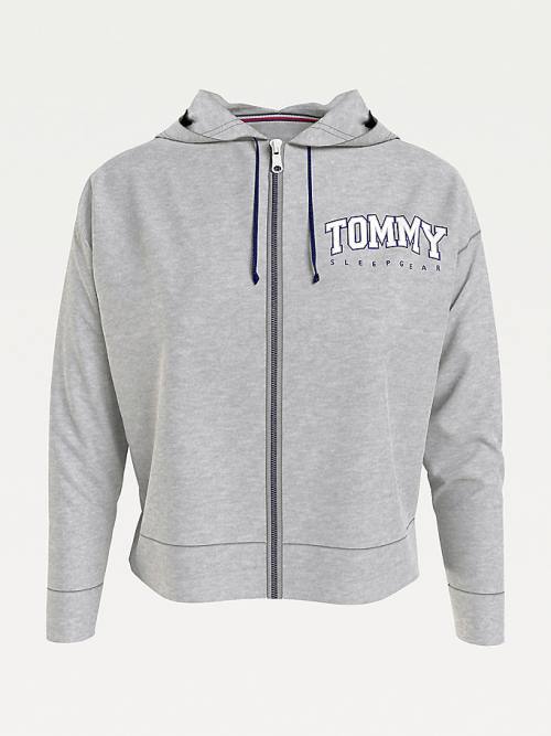 Grey Tommy Hilfiger Lounge Zip-Thru Logo Women's Hoodie | TH083XMH