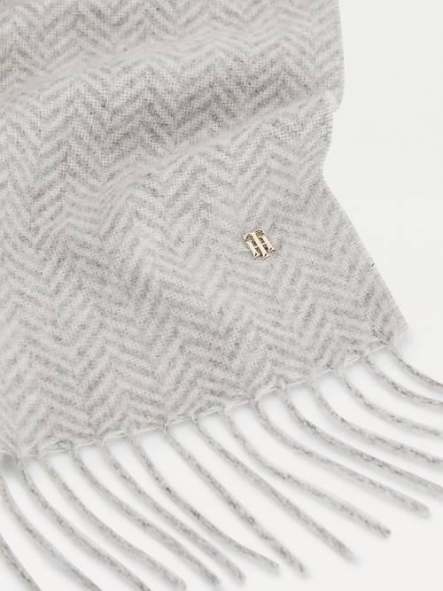 Grey Tommy Hilfiger Lux Cashmere Wool Herringbone Women's Scarves | TH718MQV