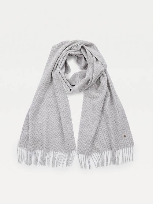 Grey Tommy Hilfiger Lux Cashmere Wool Herringbone Women\'s Scarves | TH718MQV