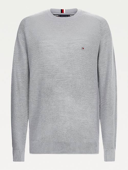 Grey Tommy Hilfiger Luxury Wool Textured Jumper Men's Sweaters | TH928YCE