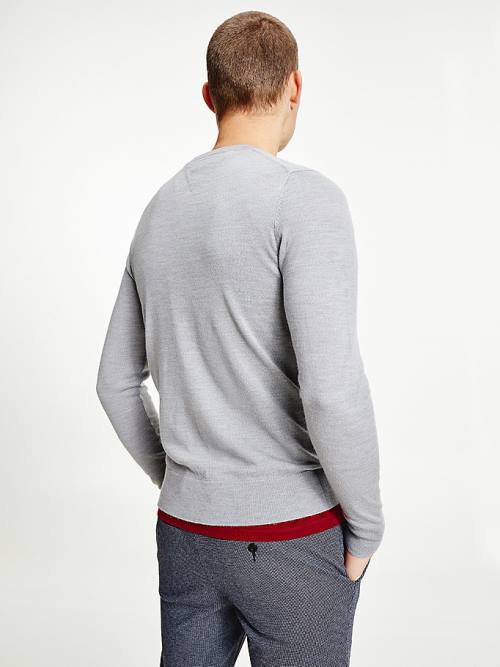 Grey Tommy Hilfiger Merino Wool Crew Neck Jumper Men's Sweaters | TH698GVW