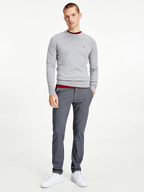 Grey Tommy Hilfiger Merino Wool Crew Neck Jumper Men\'s Sweaters | TH698GVW