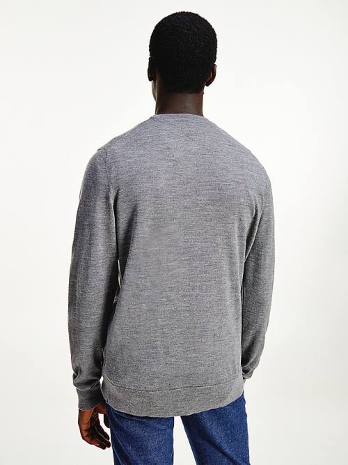 Grey Tommy Hilfiger Merino Wool Crew Neck Jumper Men's Sweaters | TH734HGC