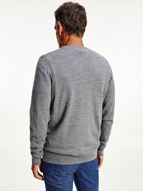 Grey Tommy Hilfiger Merino Wool Crew Neck Jumper Men's Sweaters | TH734HGC