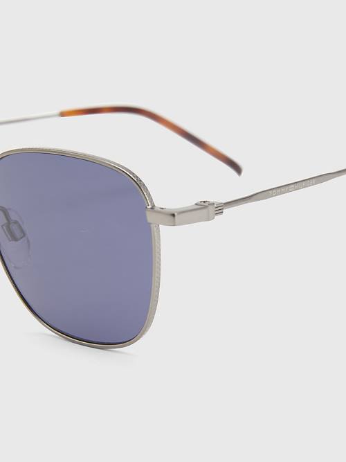 Grey Tommy Hilfiger Metal Rectangular Frame Men's Sunglasses | TH179GIC