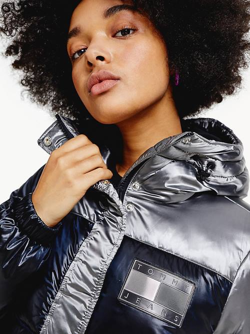 Grey Tommy Hilfiger Metallic Colour-Blocked Down Puffer Women's Jackets | TH038IUY