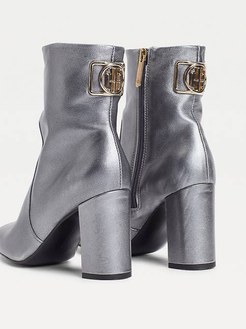 Grey Tommy Hilfiger Metallic Leather High Heel Women's Boots | TH687WRQ