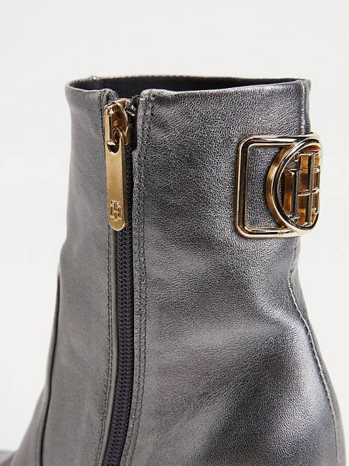 Grey Tommy Hilfiger Metallic Leather High Heel Women's Boots | TH687WRQ