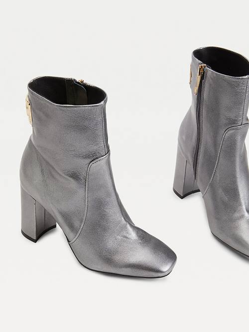 Grey Tommy Hilfiger Metallic Leather High Heel Women's Boots | TH687WRQ