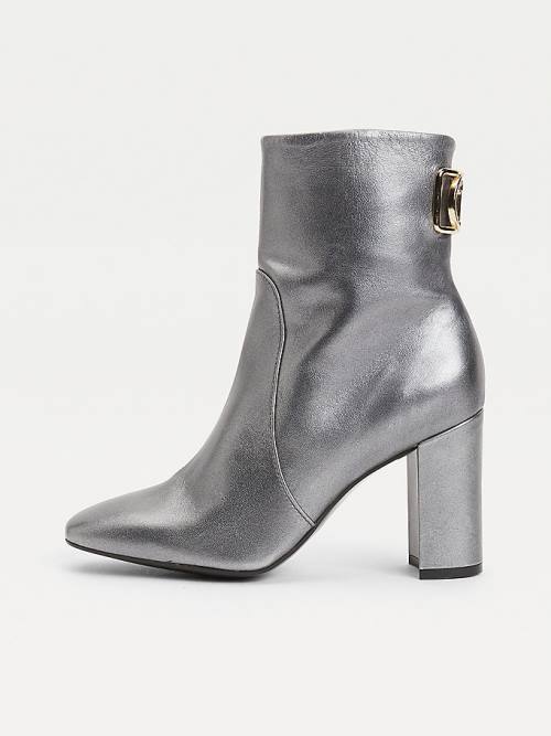 Grey Tommy Hilfiger Metallic Leather High Heel Women's Boots | TH687WRQ