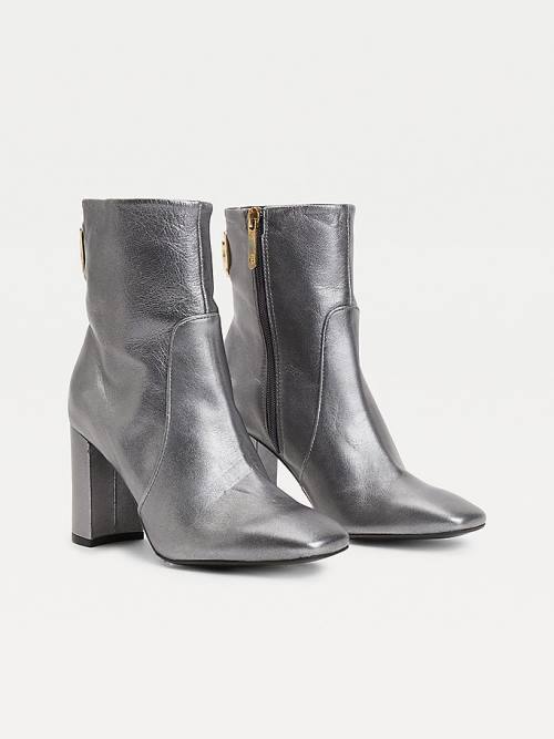 Grey Tommy Hilfiger Metallic Leather High Heel Women\'s Boots | TH687WRQ