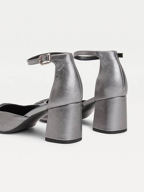 Grey Tommy Hilfiger Metallic Leather Square Toe Pumps Women's Heels | TH973CHW