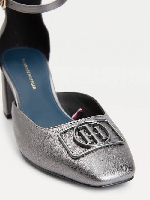 Grey Tommy Hilfiger Metallic Leather Square Toe Pumps Women's Heels | TH973CHW