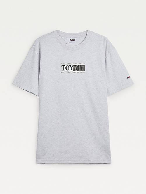 Grey Tommy Hilfiger Metallic Logo Organic Cotton Classic Men's T Shirts | TH094EWT