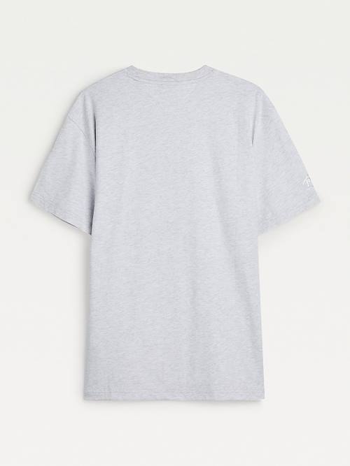 Grey Tommy Hilfiger Metallic Logo Organic Cotton Classic Men's T Shirts | TH094EWT