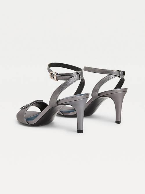 Grey Tommy Hilfiger Metallic Mid-Heel Women's Sandals | TH392XUH