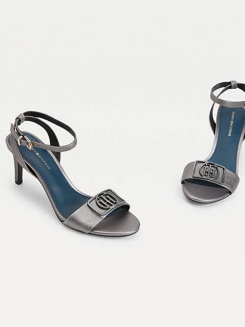 Grey Tommy Hilfiger Metallic Mid-Heel Women's Sandals | TH392XUH