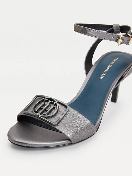 Grey Tommy Hilfiger Metallic Mid-Heel Women's Sandals | TH392XUH