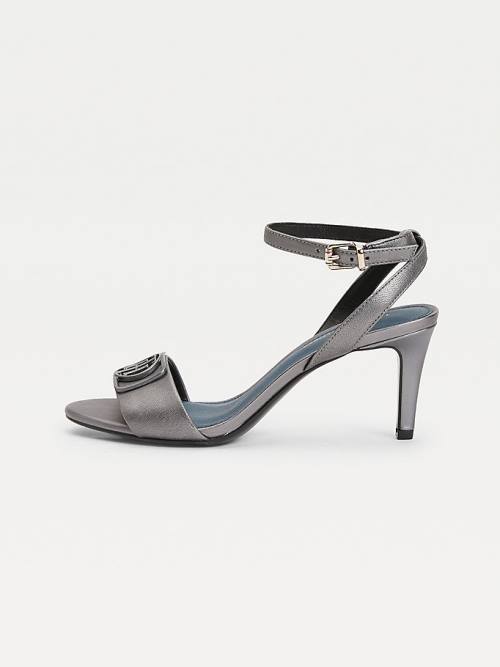 Grey Tommy Hilfiger Metallic Mid-Heel Women's Sandals | TH392XUH