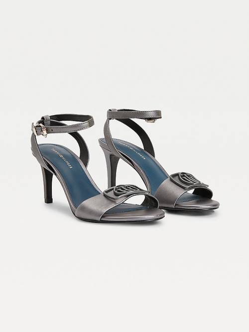 Grey Tommy Hilfiger Metallic Mid-Heel Women\'s Sandals | TH392XUH