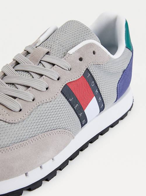 Grey Tommy Hilfiger Mixed Panel Men's Sneakers | TH784NTW