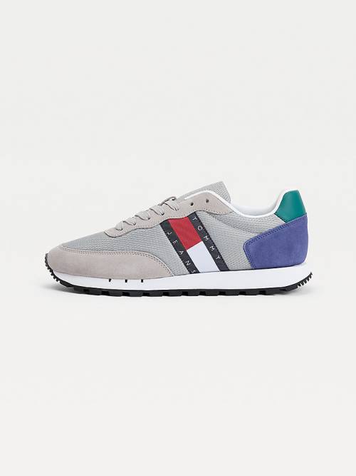 Grey Tommy Hilfiger Mixed Panel Men's Sneakers | TH784NTW